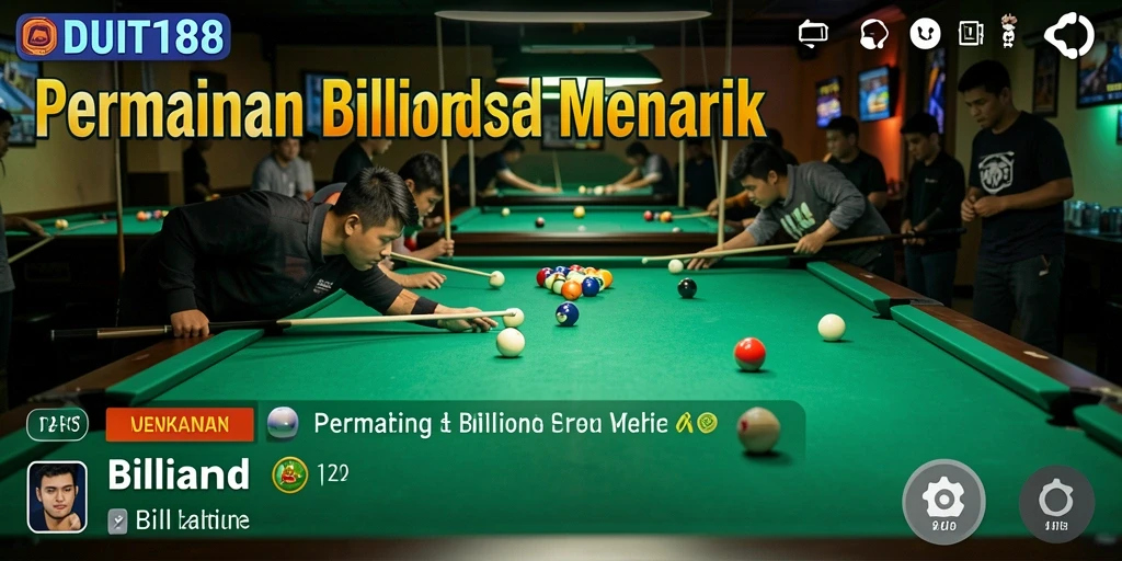 Antarmuka permainan Billiard yang menarik dan interaktif.