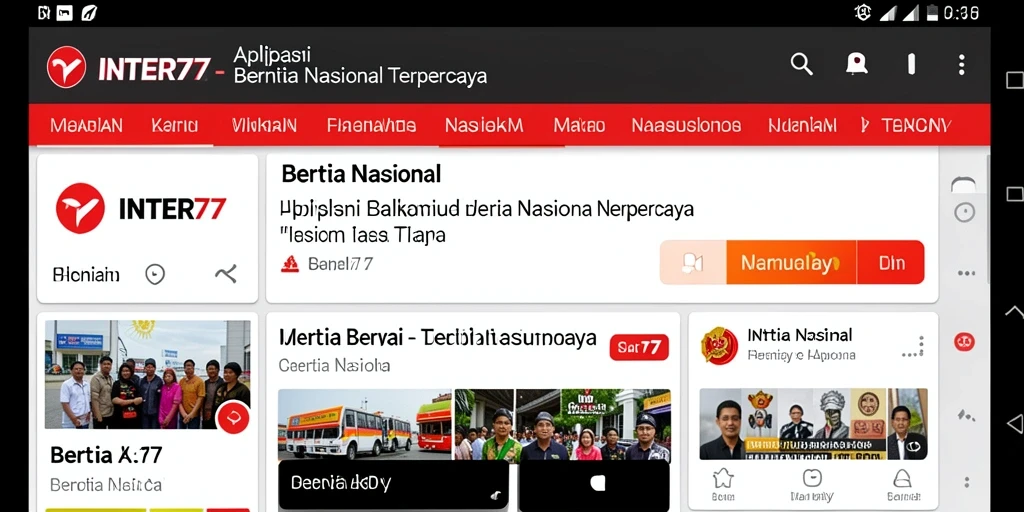 Antarmuka aplikasi INTER77 menampilkan berita nasional terkini.