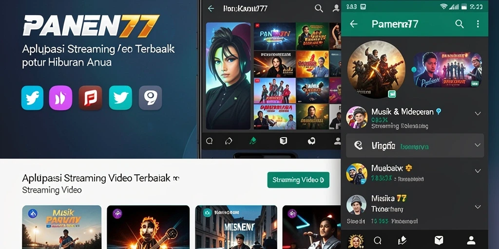 Tampilan antarmuka aplikasi PANEN77 dengan berbagai fungsi Streaming Video.