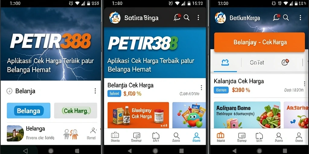 Antarmuka aplikasi PETIR388 yang menunjukkan fitur Cek Harga dengan jelas.