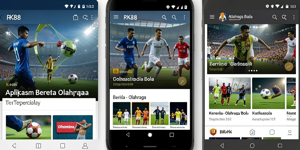 Tampilan antarmuka aplikasi RK88 yang menarik untuk berita olahraga bola.